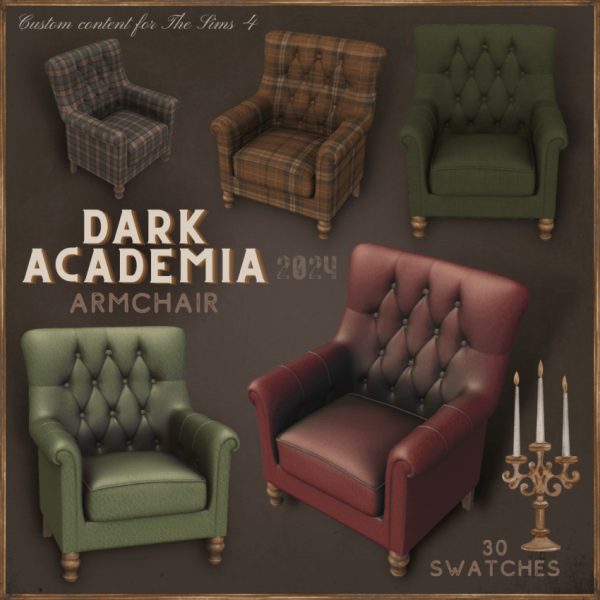 Alpha Dark Academia 2024 Armchair by simsfinds - The Sims 4 Custom Content