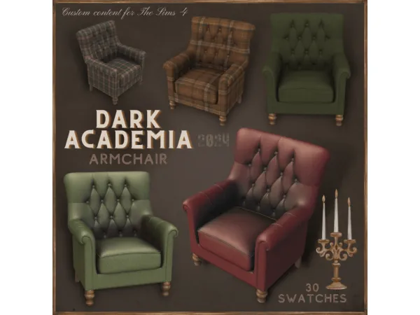 Alpha Dark Academia 2024 Armchair by Sims4Luxury - The Sims 4 Custom Content