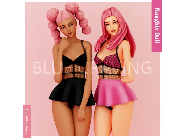 Mix Blue Craving Short Filet Dress - The Sims 4 Custom Content