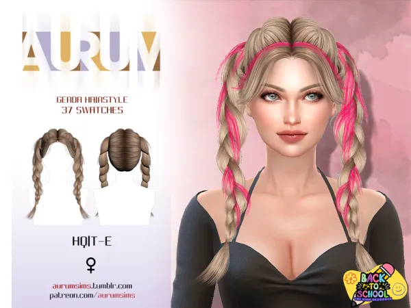 Alpha FEMALE BRAIDED PIGTAILS FOR by AURUM - The Sims 4 Custom Content