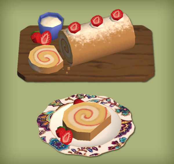 Strawberries Cream Swiss Roll Food for by simsfinds - The Sims 2 Custom Content