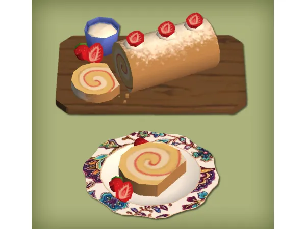 Strawberries Cream Swiss Roll Food for - The Sims 2 Custom Content