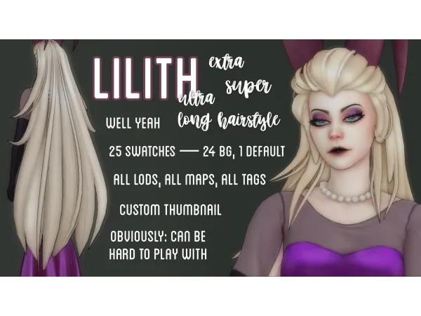 Maxis Match [morallee] Lilith hairstyle (Hazbin Hotel x Series) - The Sims 4 Custom Content