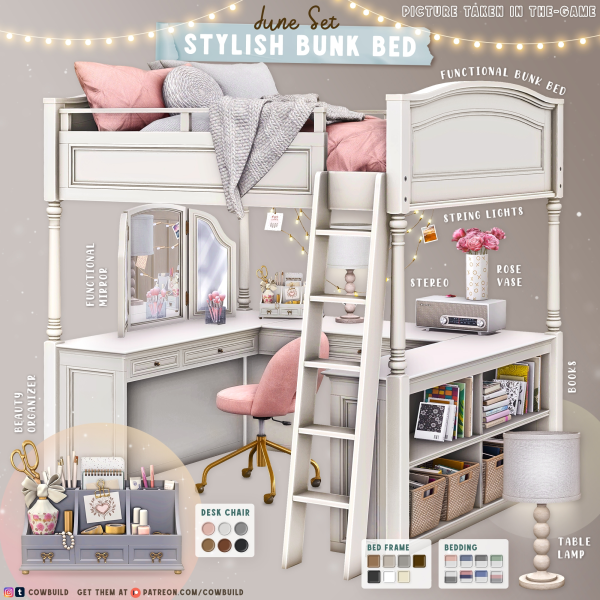 Alpha Stylish Bunk Bed by cowbuild - The Sims 4 Custom Content