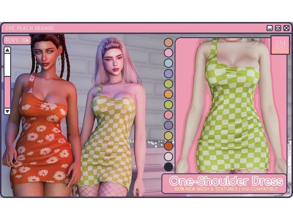 Alpha SMSims One shoulder Dress - The Sims 4 Custom Content