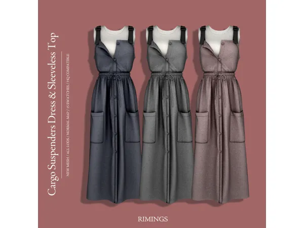 Alpha [RIMINGS] Cargo Suspenders Dress Sleeveless Top - The Sims 4 Custom Content
