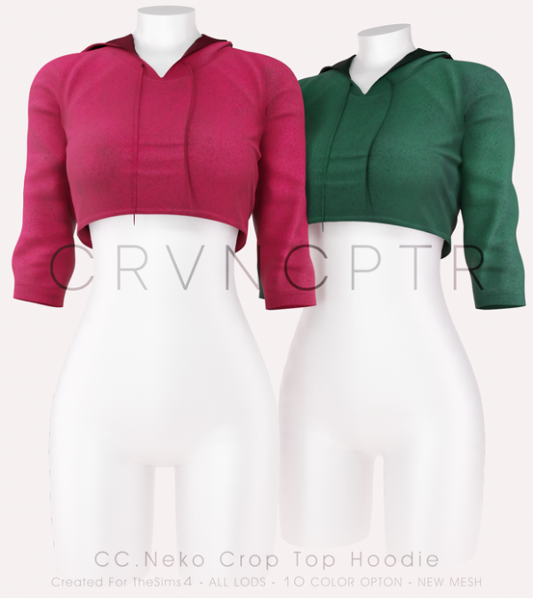 Alpha CCNeko Crop Top Hoodie by simsfinds - The Sims 4 Custom Content