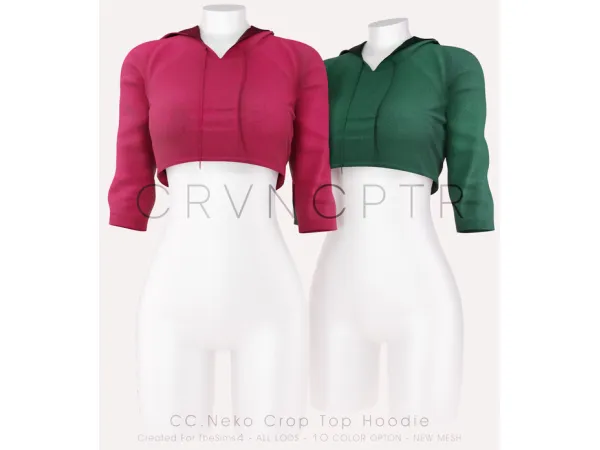 Alpha CCNeko Crop Top Hoodie by carvincaptoor - The Sims 4 Custom Content