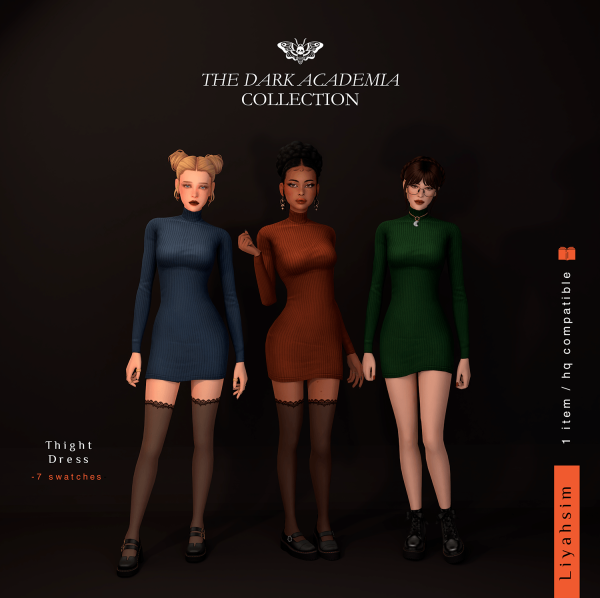 Maxis Match [Dark Academia Collection] Thight Dress by liyahsim - The Sims 4 Custom Content