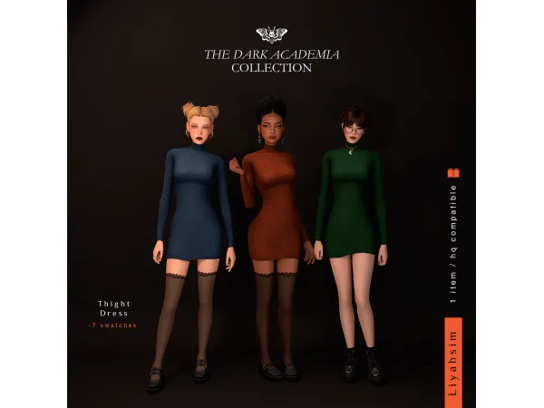 Maxis Match [Dark Academia Collection] Thight Dress by Liyahsim - The Sims 4 Custom Content