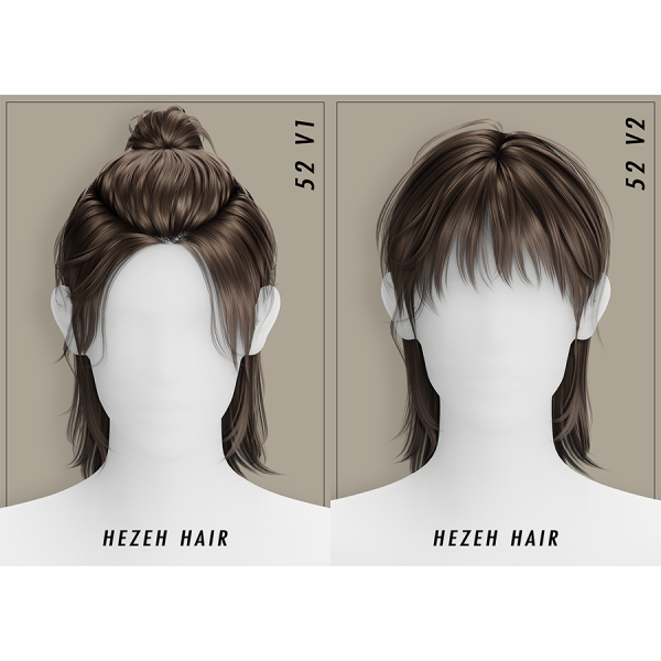 Alpha [Hezeh]Hair_No52 V1 V2 by hezeh - The Sims 4 Custom Content