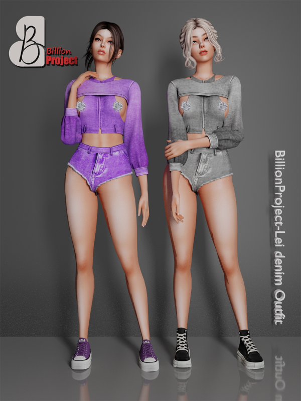 Alpha BillionProject Lei denim Outfit by billion_project666 - The Sims 4 Custom Content