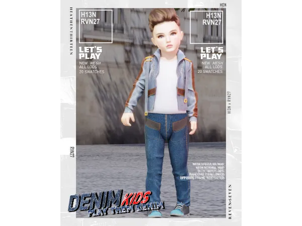 Alpha Toddler's Strappy Sleek Round Collar Denim Jacket with Undershirt by rvn2seven - The Sims 4 Custom Content