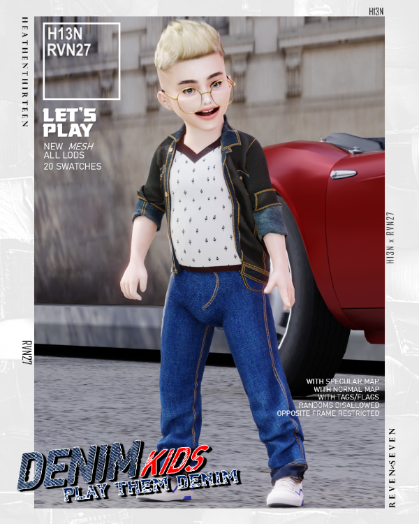 Alpha Toddler's Unbuttoned Side Fold Rolled Up Sleeves Denim Jacket with Undershirt by simsfinds - The Sims 4 Custom Content