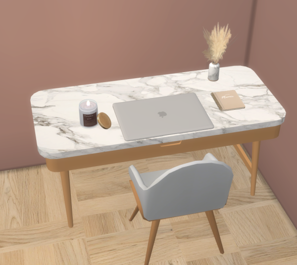 Maxis Match Minimal wood marble office desk by simsfinds - The Sims 4 Custom Content