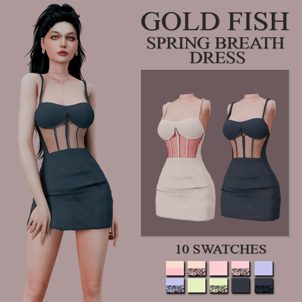 Mix GoldFish Spring Breath dress by simsfinds - The Sims 4 Custom Content