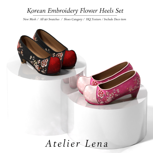 Mix [Atelier Lena] Korean Embroidery Flower Heels Set by simsfinds - The Sims 4 Custom Content