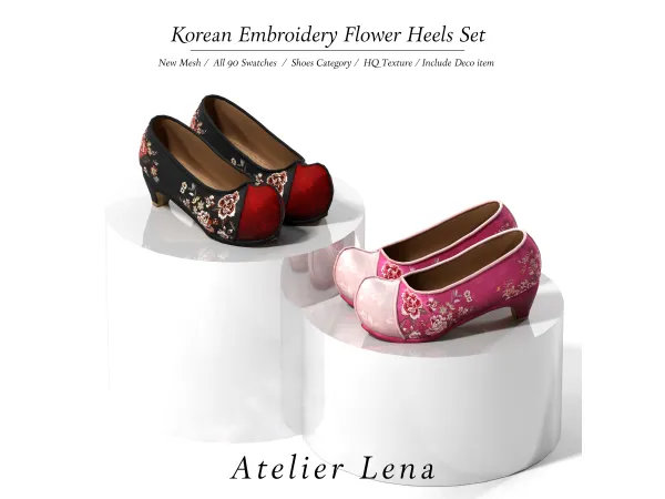 Mix [Atelier Lena] Korean Embroidery Flower Heels Set - The Sims 4 Custom Content