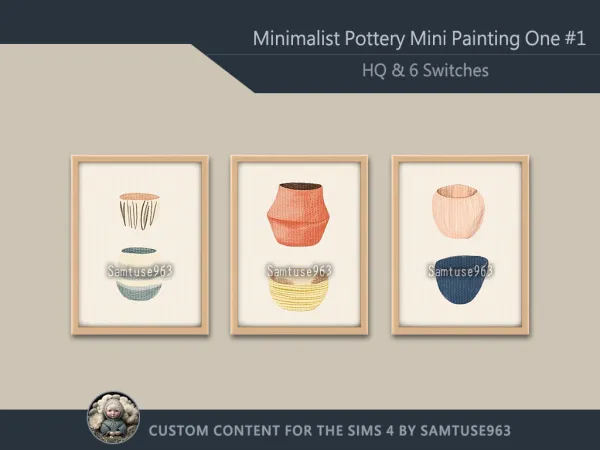Mix HQ Minimalist Pottery Mini Painting One 1 Samtuse963 - The Sims 4 Custom Content