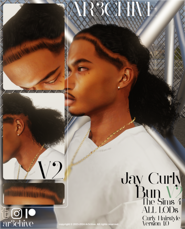 Alpha Jay Curly Bun V2 by simsfinds - The Sims 4 Custom Content