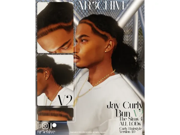 Alpha Jay Curly Bun V2 by ar3chive - The Sims 4 Custom Content