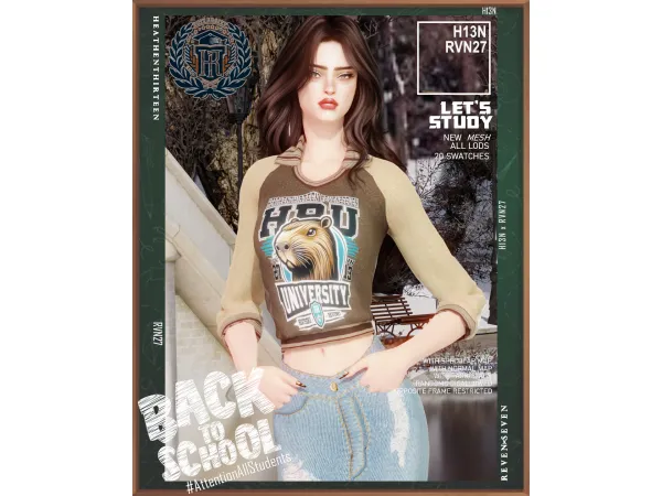Alpha Women's Classic Raglan Collared Long sleeves University Tee Shirt by rvn2seven - The Sims 4 Custom Content
