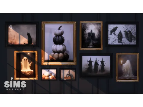 Alpha Autumn Halloween Oil Paintings by Bárbara Sims - The Sims 4 Custom Content