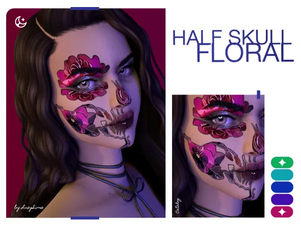 Alpha Half Skull Floral by luxysims - The Sims 4 Custom Content