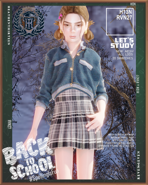 Alpha Girl's High Waist Contrast Stitch Plaid Printed Winter School Uniform by simsfinds - The Sims 4 Custom Content
