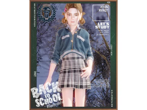 Alpha Girl's High Waist Contrast Stitch Plaid Printed Winter School Uniform by heathenthirteen - The Sims 4 Custom Content