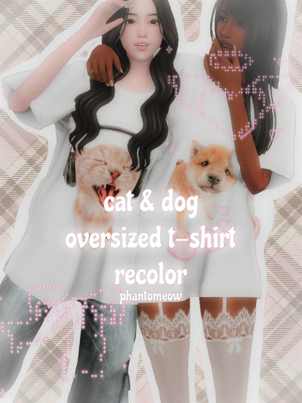 Mix cat dog oversized t shirt recolor by simsfinds - The Sims 4 Custom Content