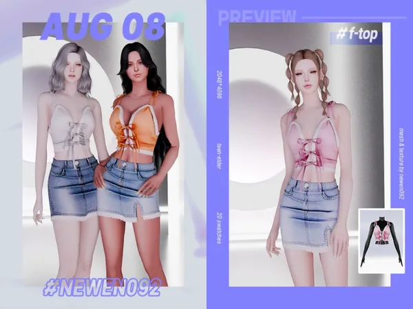 Alpha Lace Trim Tie Front Crop by new_en092 - The Sims 4 Custom Content