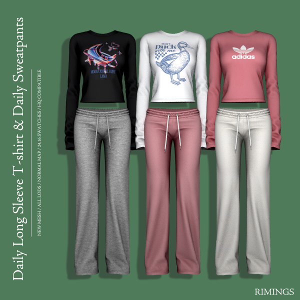 Alpha [RIMINGS] Daily Long Sleeve T shirt Daily Sweatpants by simsfinds - The Sims 4 Custom Content