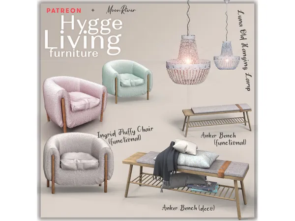 Alpha Hygge Living Furniture set by MoonRiver - The Sims 4 Custom Content