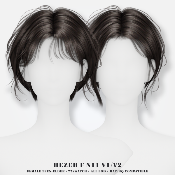 Alpha [Hezeh]FHair_No11 V1V2 by hezeh - The Sims 4 Custom Content