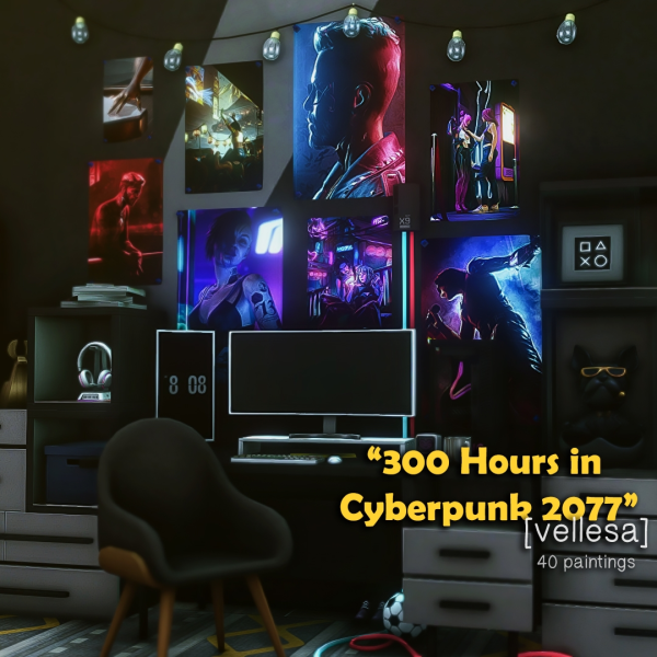 Mix POSTERS 300 Hours in Cyberpunk 2077 by simsfinds - The Sims 4 Custom Content