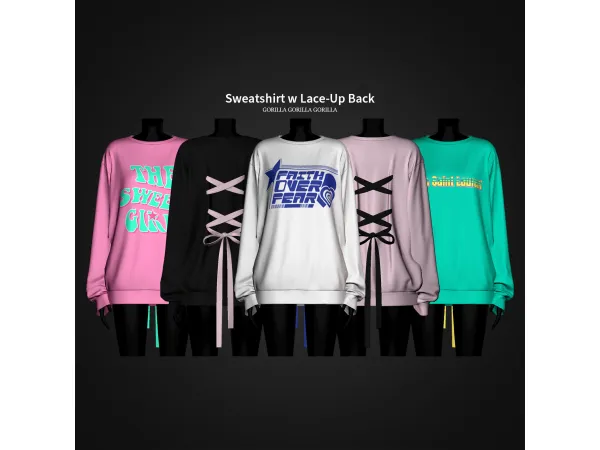 Alpha Sweatshirt w Lace Up Back by Gorillax3 - The Sims 4 Custom Content