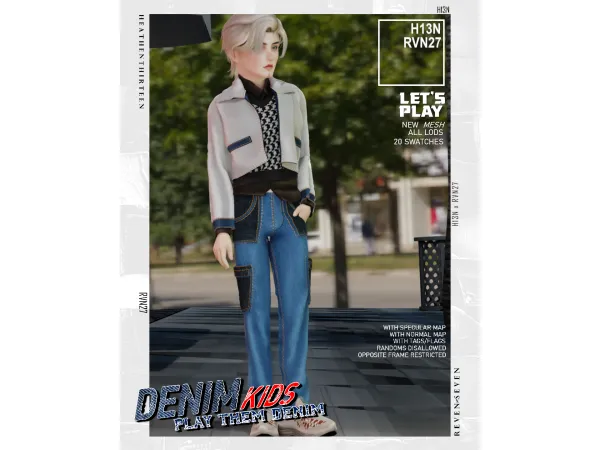 Alpha Child's Stylish Straight Fit Cargo Denim Jeans by rvn2seven - The Sims 4 Custom Content