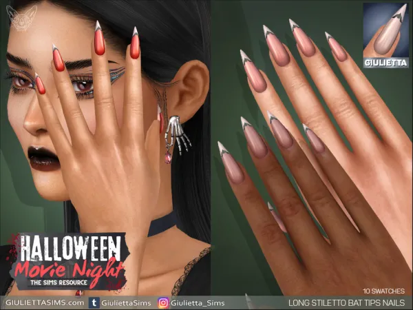 Mix Long Stiletto Bat French Tips Nails by giuliettasims - The Sims 4 Custom Content