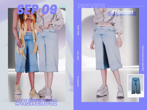 Alpha Wide Leg Denim Shorts by new_en092 - The Sims 4 Custom Content