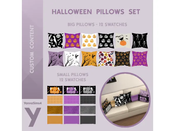 Maxis Match Halloween Pillows Set by YannaSims4 - The Sims 4 Custom Content