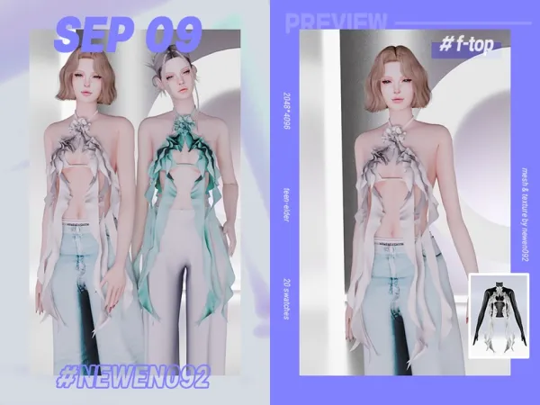 Alpha Rose Ribbon HalerNeck Top by new_en092 - The Sims 4 Custom Content