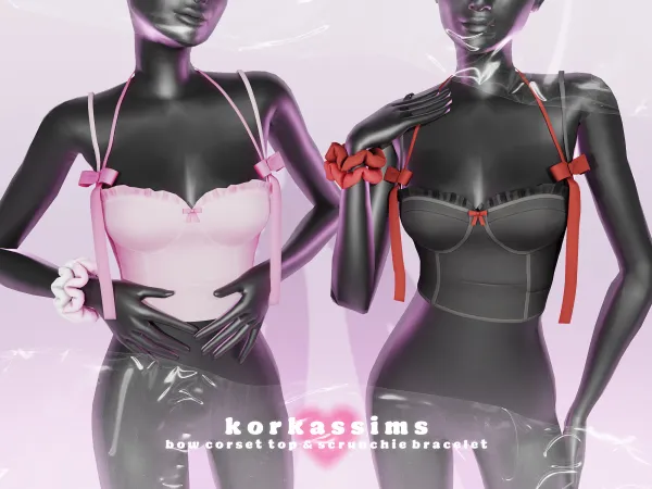 Alpha bow corset top scrunchie bracelet by korkassims - The Sims 4 Custom Content