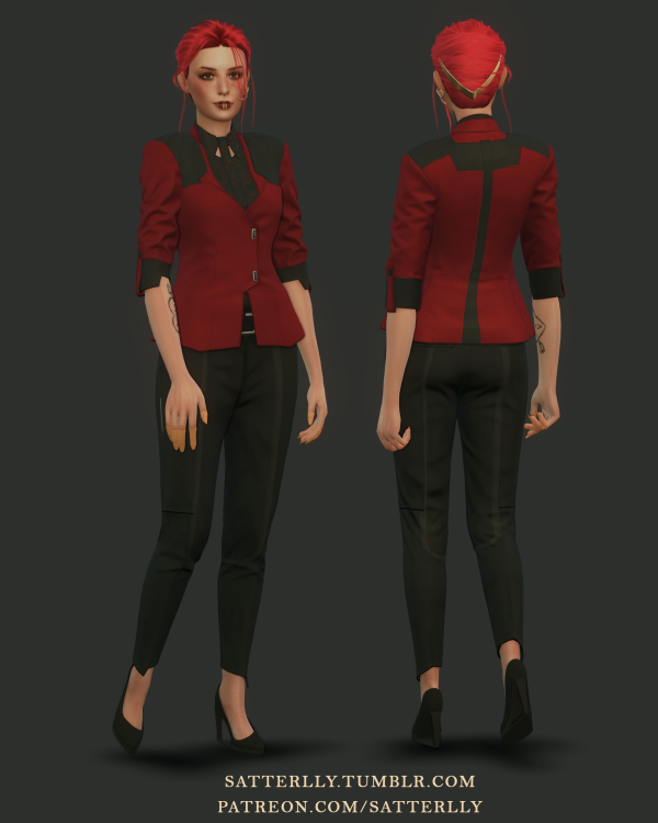 Maxis Match Cyberpunk 2077 V's arasaka corpo office suit by simsfinds - The Sims 4 Custom Content