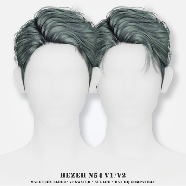 Alpha [Hezeh]Hair_No54 V1 V2 by hezeh - The Sims 4 Custom Content