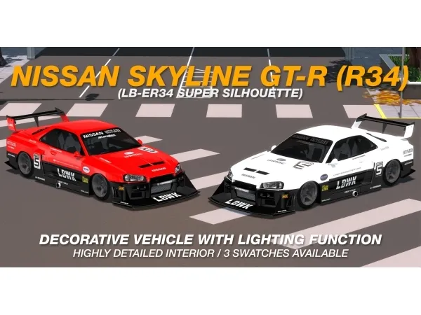 Alpha Tyler Winston Cars 2002 Nissan Skyline GT R (R34) LB ER34 Super Silhouette - The Sims 4 Custom Content