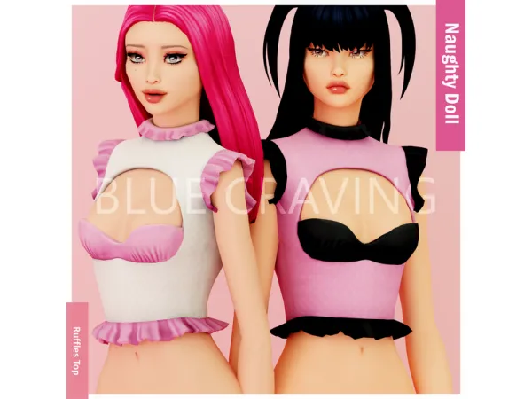 Mix Blue Craving Ruffles Top - The Sims 4 Custom Content