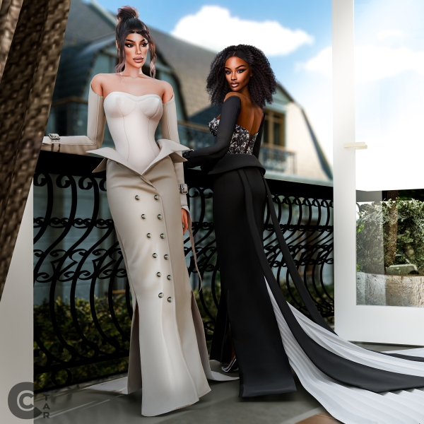 Alpha Gown Draped with a Trench Coat by cool_content_star - The Sims 4 Custom Content