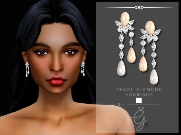 Alpha Pearl Diamond Earrings by Glitterberry Sims - The Sims 4 Custom Content