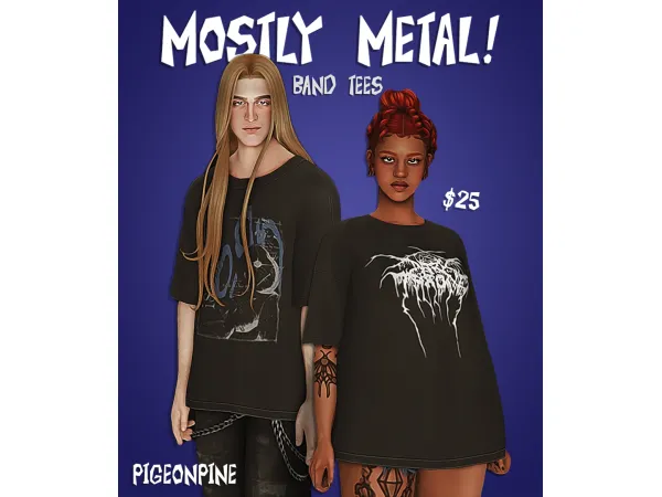 Maxis Match MOSTLY METAL BAND TEES by pigeonpine - The Sims 4 Custom Content